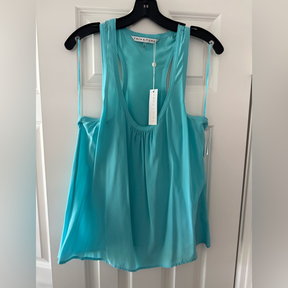 Trina Turk Racerback Silk Turquoise Tank